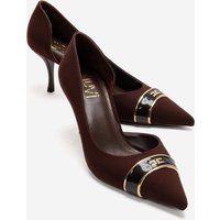 Spitze Pumps mit Logo-Band
