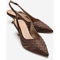 Verzierte Satin-Slingback-Kitten-Heels