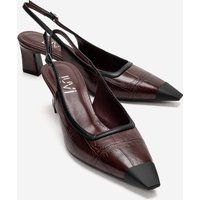 Slingback-Pumps mit Kroko-Prägung und Blockabsatz
