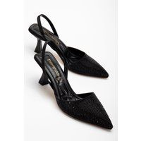 Spitze Slingback-Pumps mit Kristallbesatz