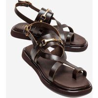 Leder-Zehensteg-Sandalen mit Metalldetails