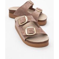 Zweiriemen-Plateausandalen aus Wildleder