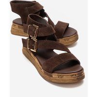 Leder-Plateausandalen mit Doppelschnalle
