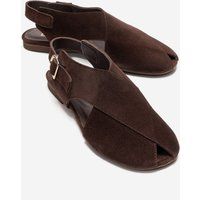 Minimalistische Wildleder-Peep-Toe-Sandalen