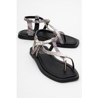Leder-Zehensandalen mit Schlangenmuster