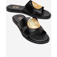 Leder-Slide-Sandalen mit Spiralschnalle