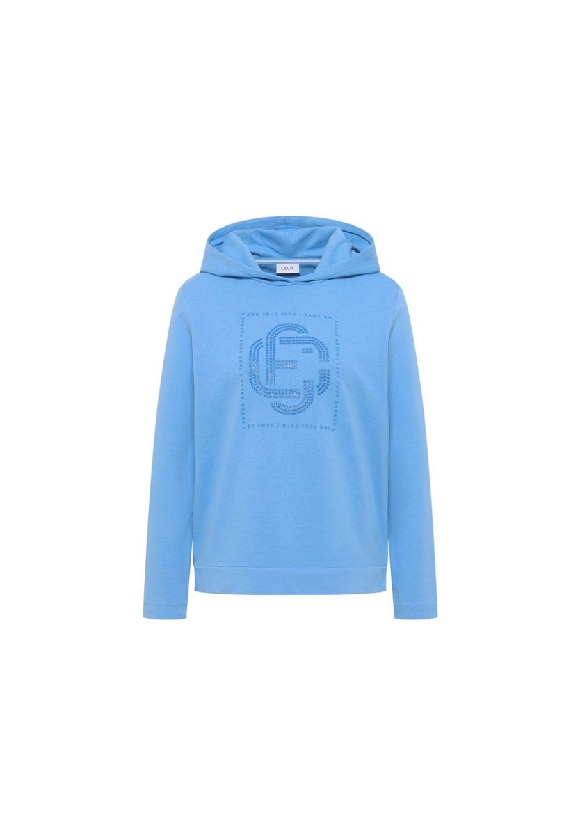Hellblauer Baumwoll-Hoodie mit Strasssteinen