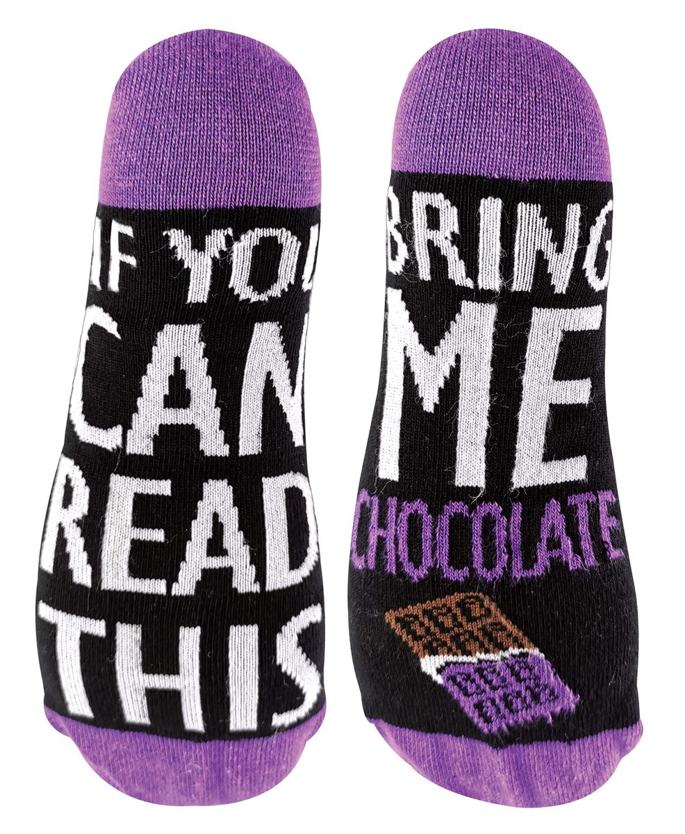 Witzige Socken mit Schokoladen-Spruch