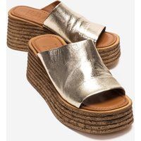 Leder-Plateausandalette mit Keilabsatz