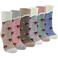 Woll-Bettsocken mit Highland-Rinder-Motiv