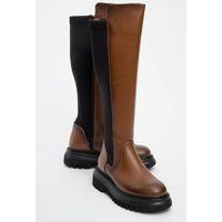 Zweifarbige kniehohe Chunky-Stiefel