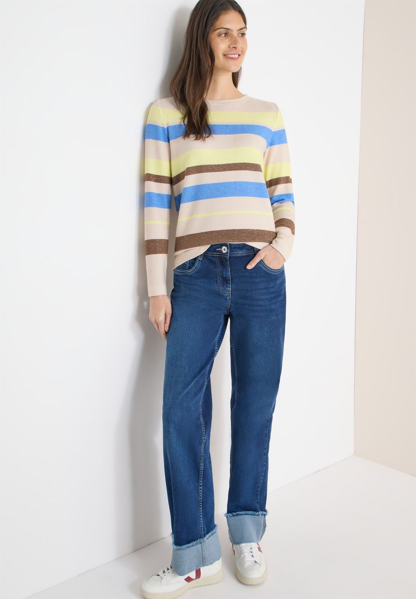 CECIL Sweatshirt Cosy, U-Boot-Ausschnitt, für Damen, beige|blau|braun, L