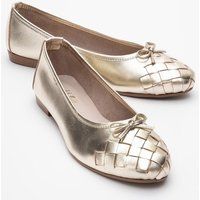 Geflochtene Metallic-Lederballerinas