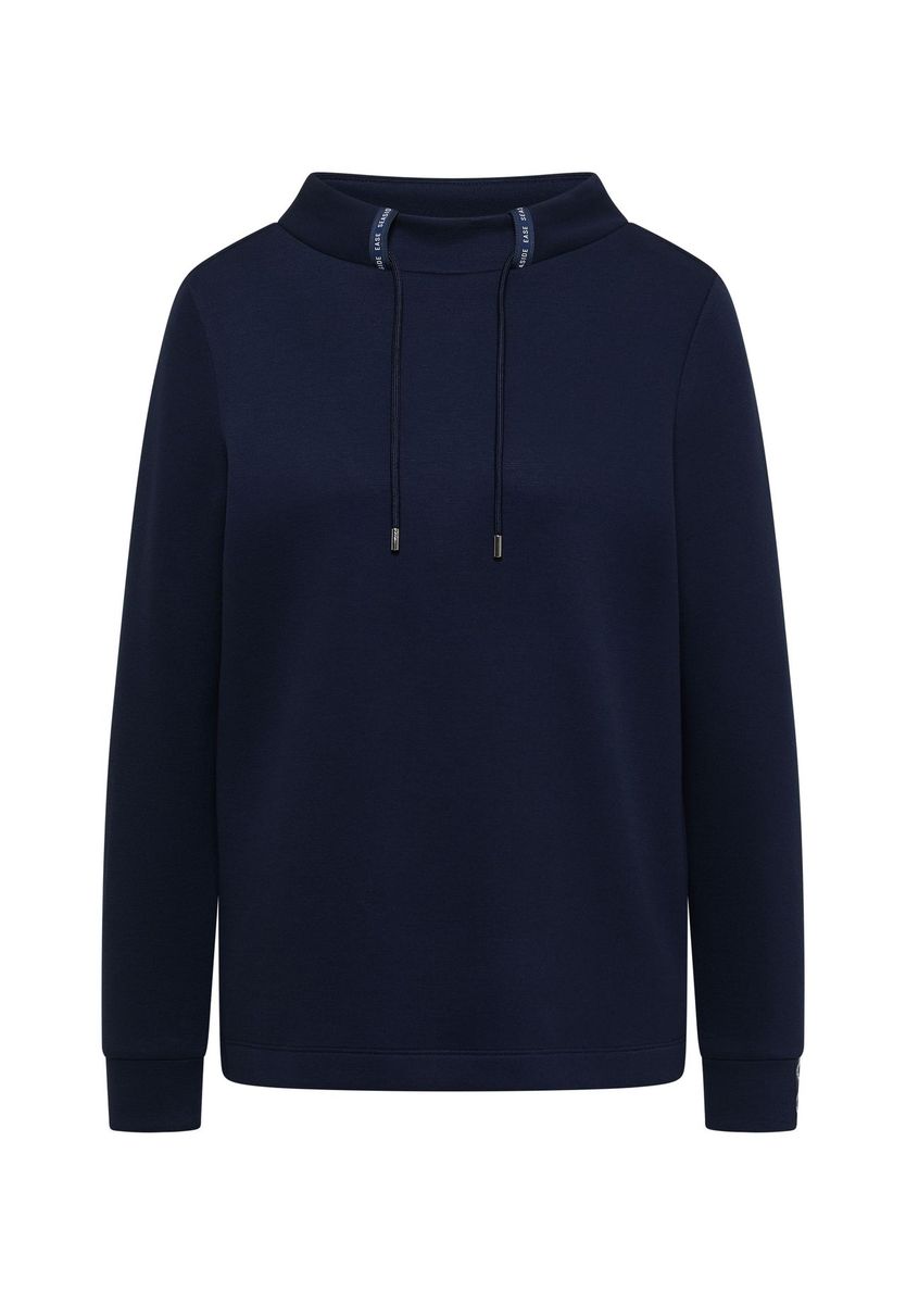 Marineblaues Sweatshirt mit hohem Kragen und Kordelzug