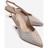 Verzierte Satin Kitten-Heel Slingpumps
