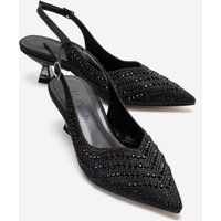 Verzierte Satin-Slingback-Kitten-Heels
