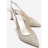 Slingpumps mit Perlen- und Kristallverzierung