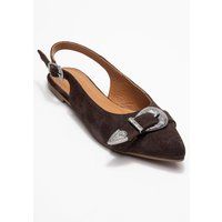 Spitze Wildleder-Slingpumps mit Western-Schnalle