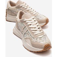 Wildleder-Sneaker mit Strass und Plateausohle