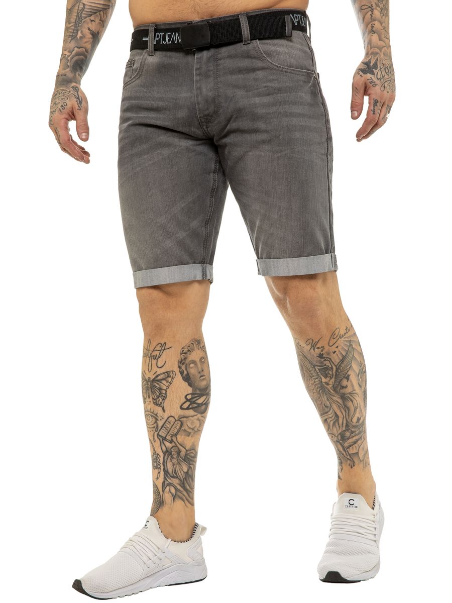 Schmal geschnittene Jeans-Shorts mit Gürtel