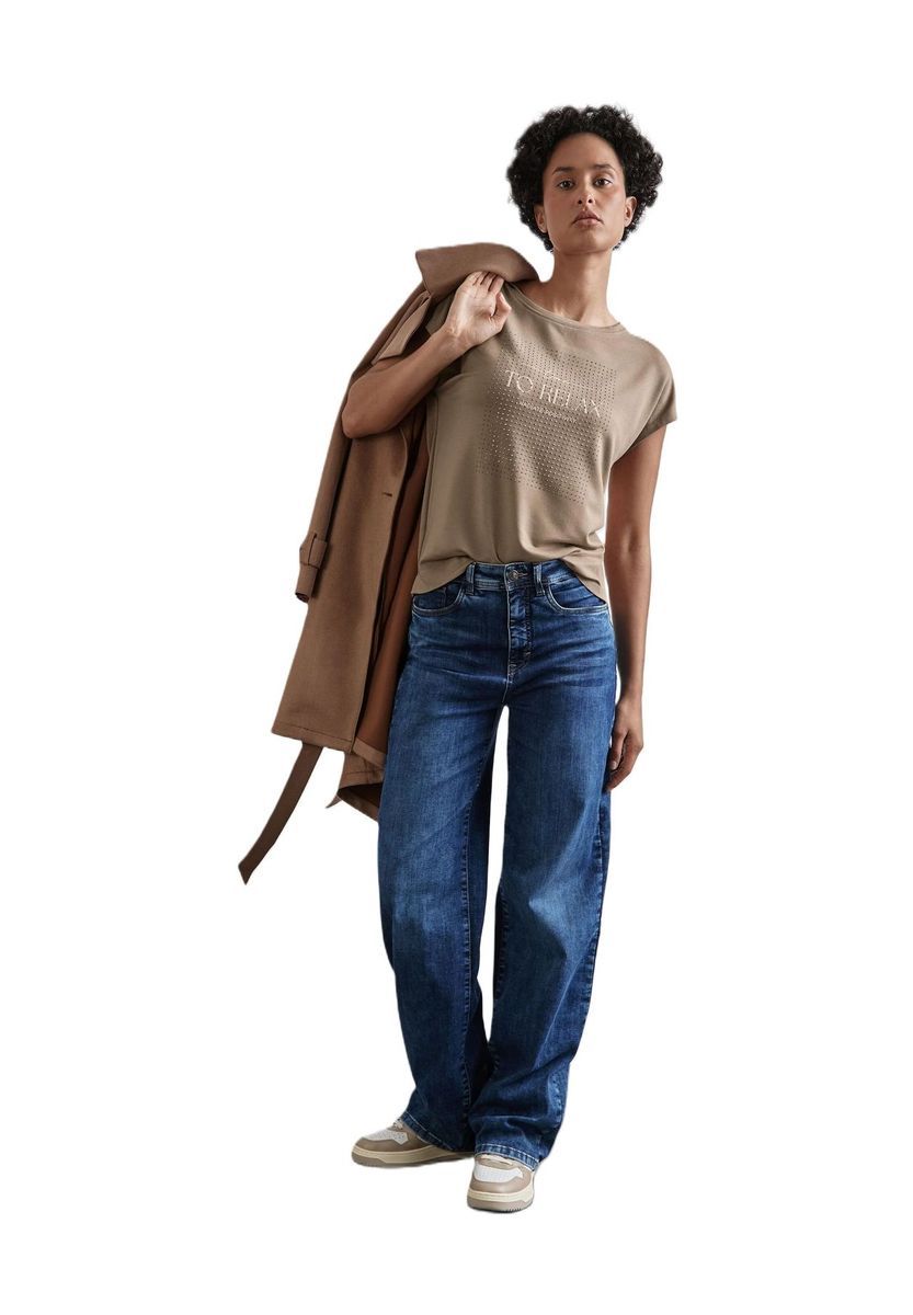 Locker geschnittenes T-Shirt mit Strassmuster