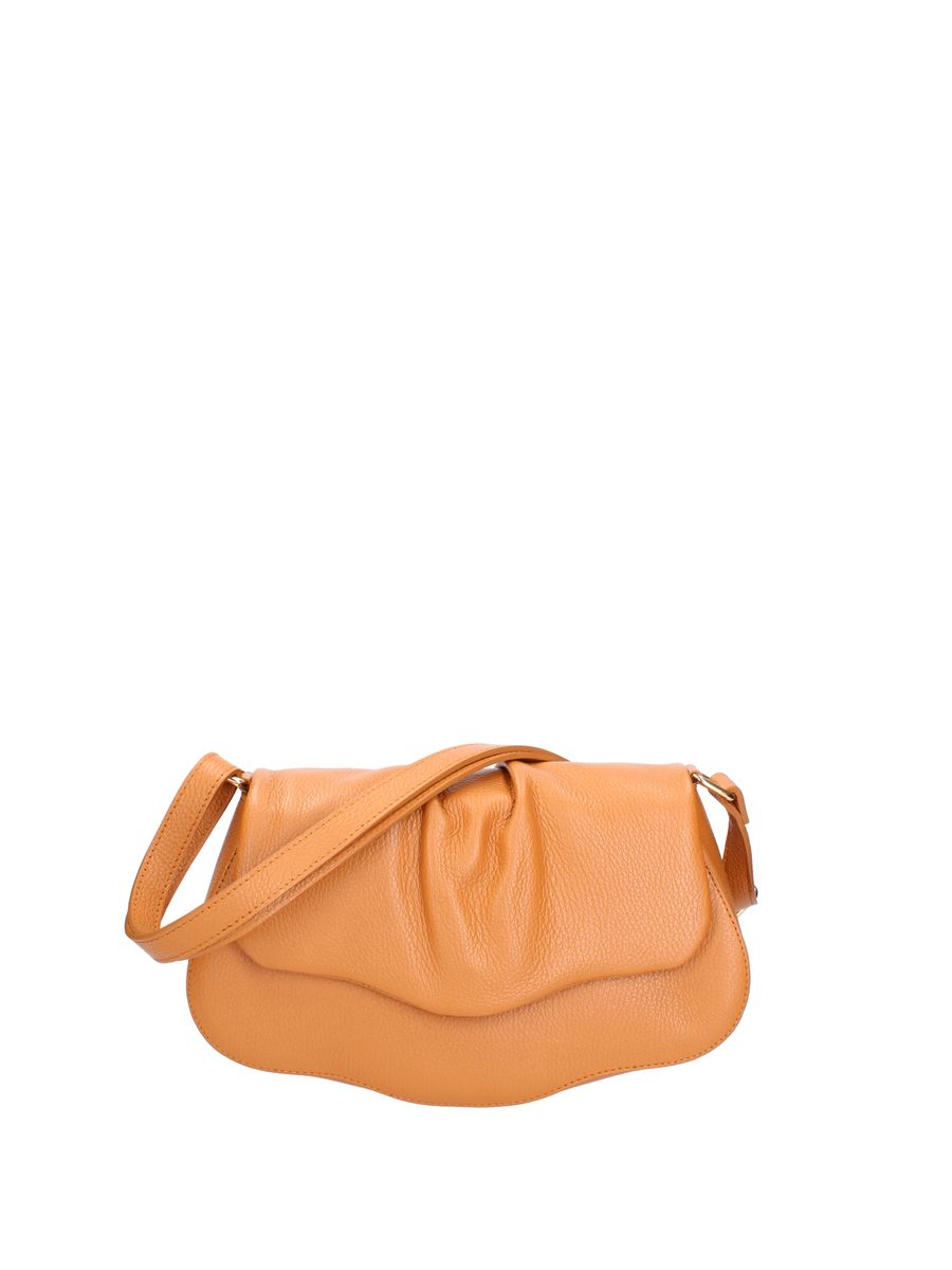 Geraffte Leder-Tasche mit Überschlag