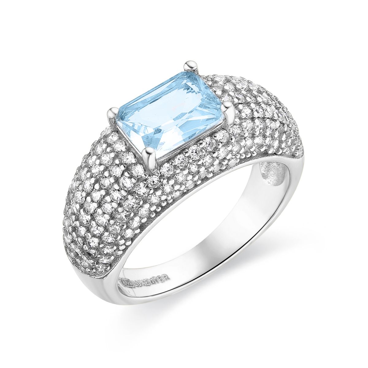 Aquamarin-Zirkonia Ring im Smaragdschliff