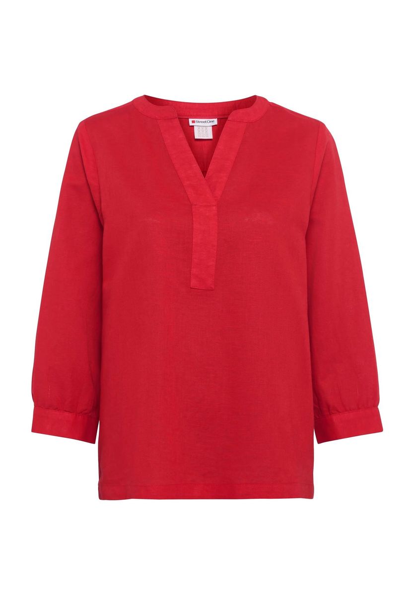 Locker geschnittenes Leinenmischung Top mit Schlitzkragen