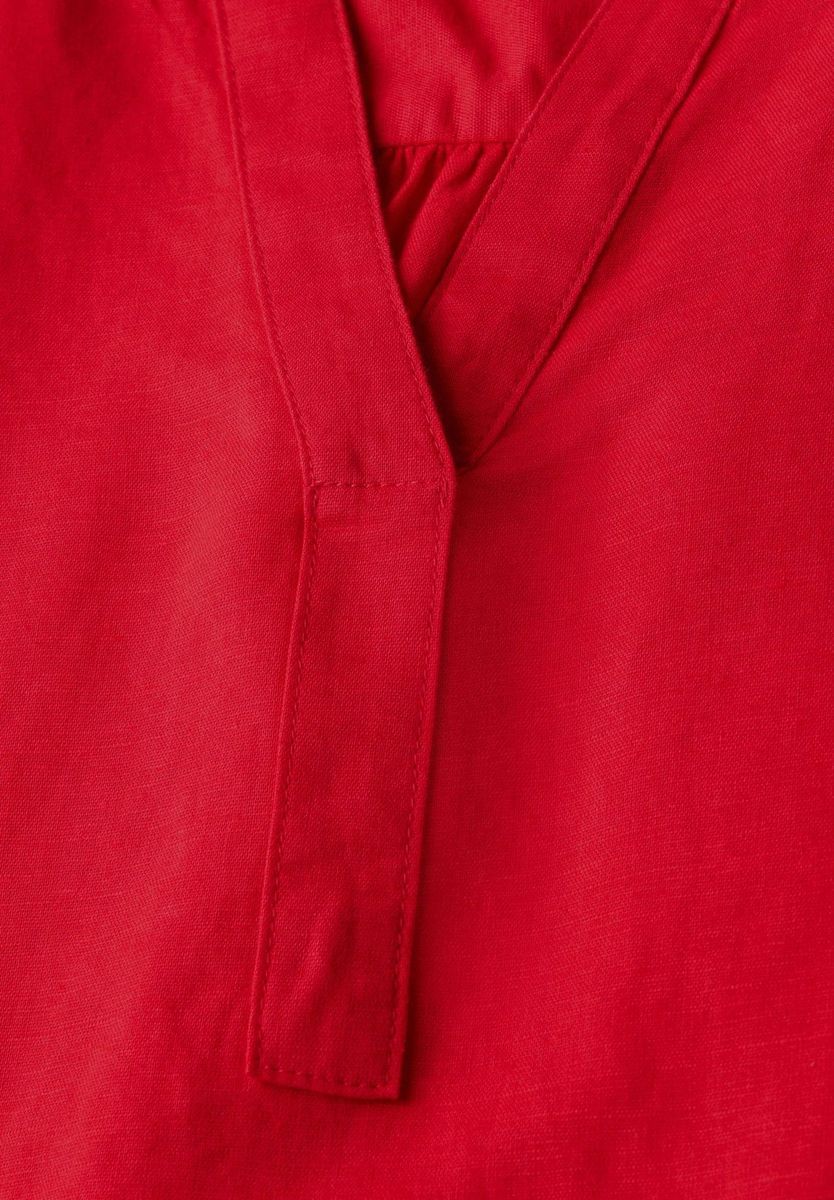 Locker geschnittenes Leinenmischung Top mit Schlitzkragen