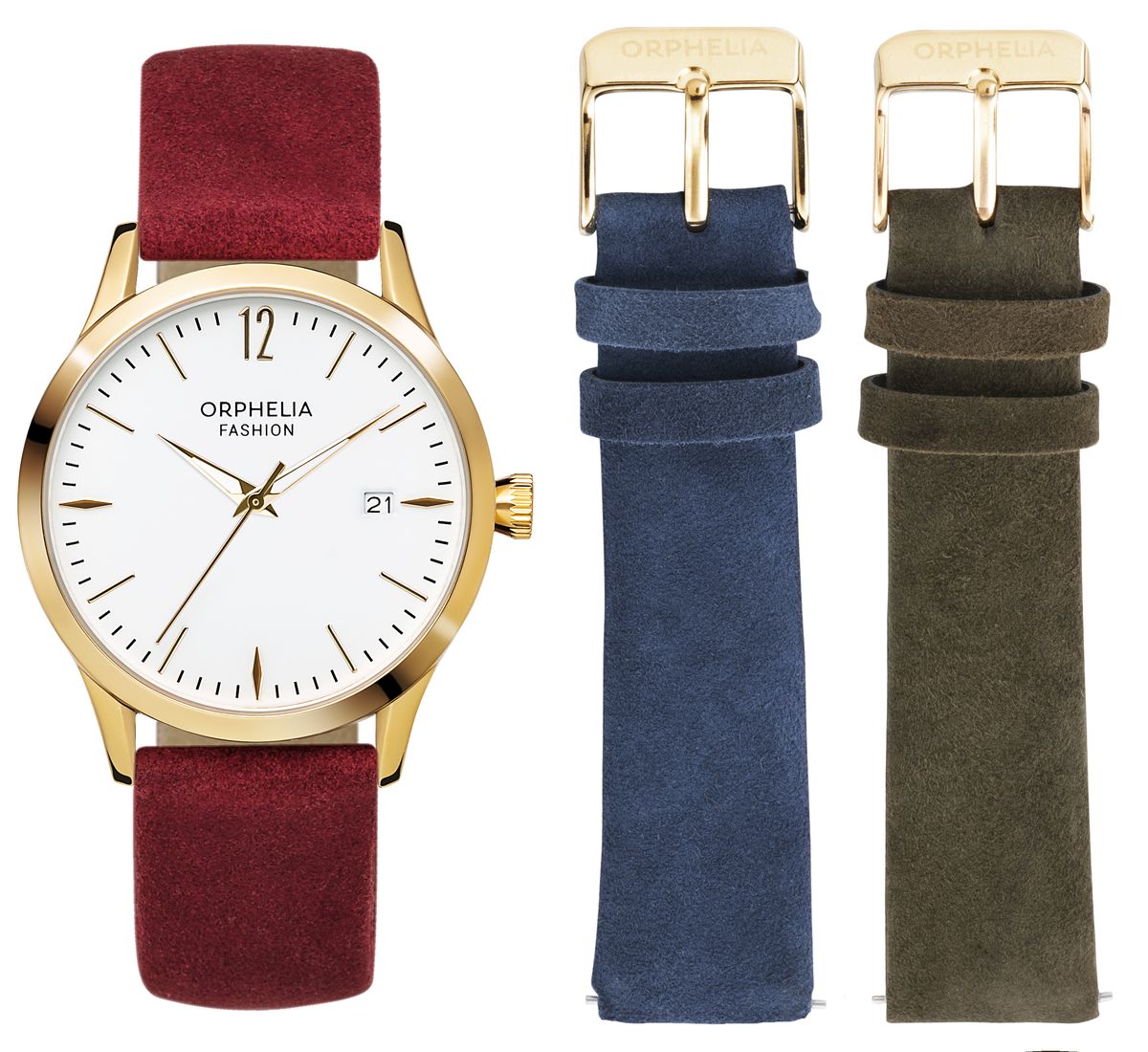 Klassische Runduhr mit Wildleder-Armbändern