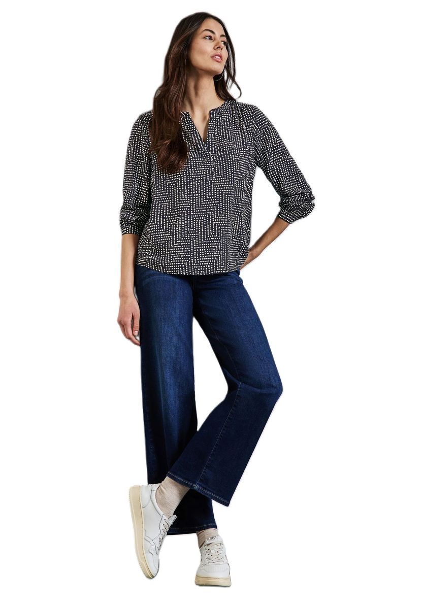 Bedruckte Langarm Bluse mit V-Ausschnitt