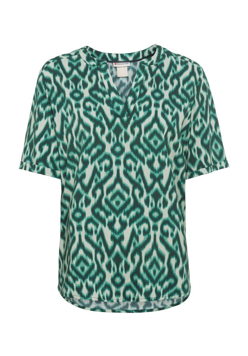 Bluse mit abstraktem Muster und Schlitzkragen