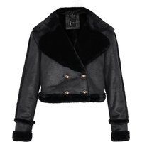 Kurze Doppelreihige Jacke mit Webpelz-Besatz