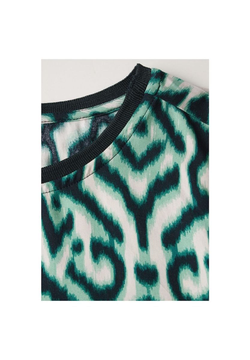 Grüne und beige gemusterte Bluse