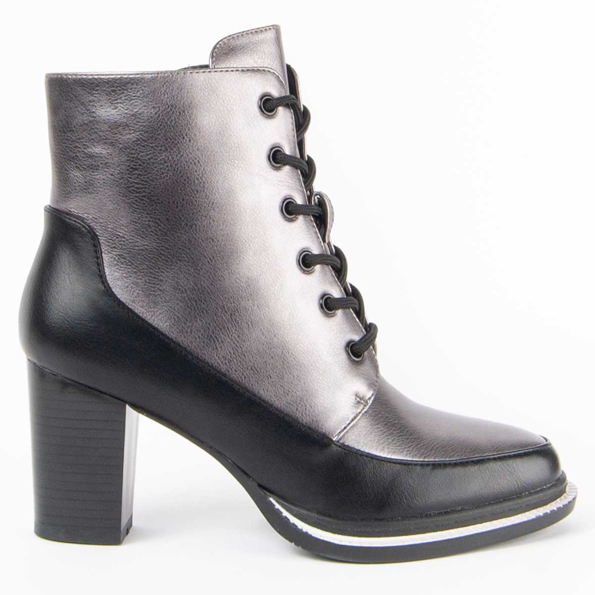 Zweifarbige Metallic Schnürstiefeletten