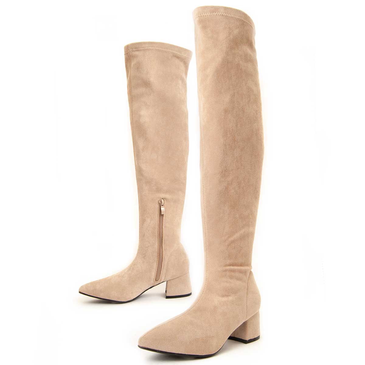 Spitze Overknee-Stiefel mit Blockabsatz