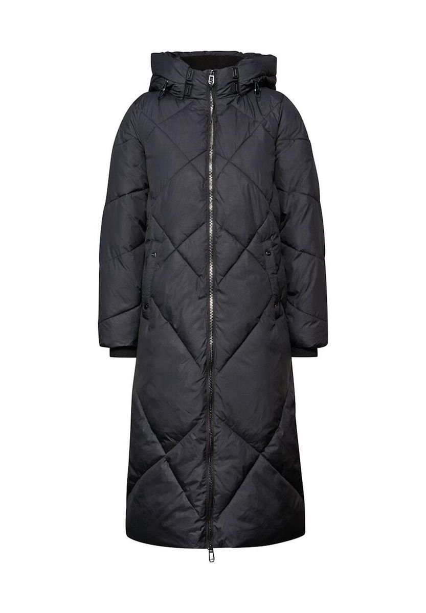 Langer gesteppter Puffer-Mantel mit Kapuze