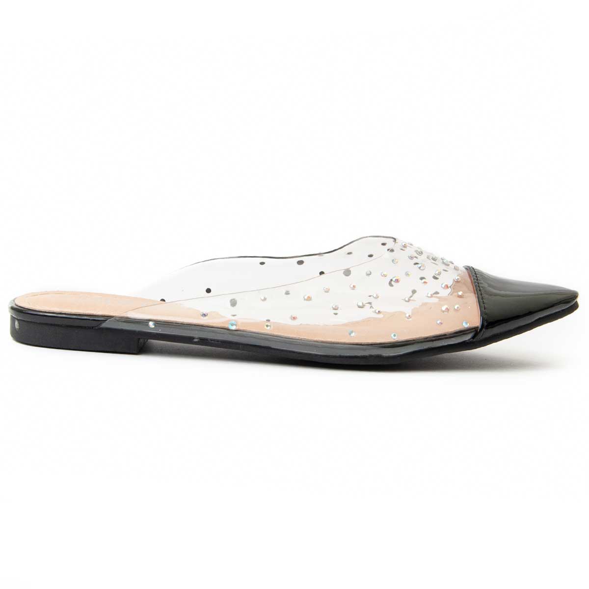 Transparente Mules mit Strasssteinen