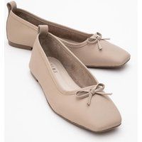 Leder-Ballerinas mit Karree-Zehe und Schleife
