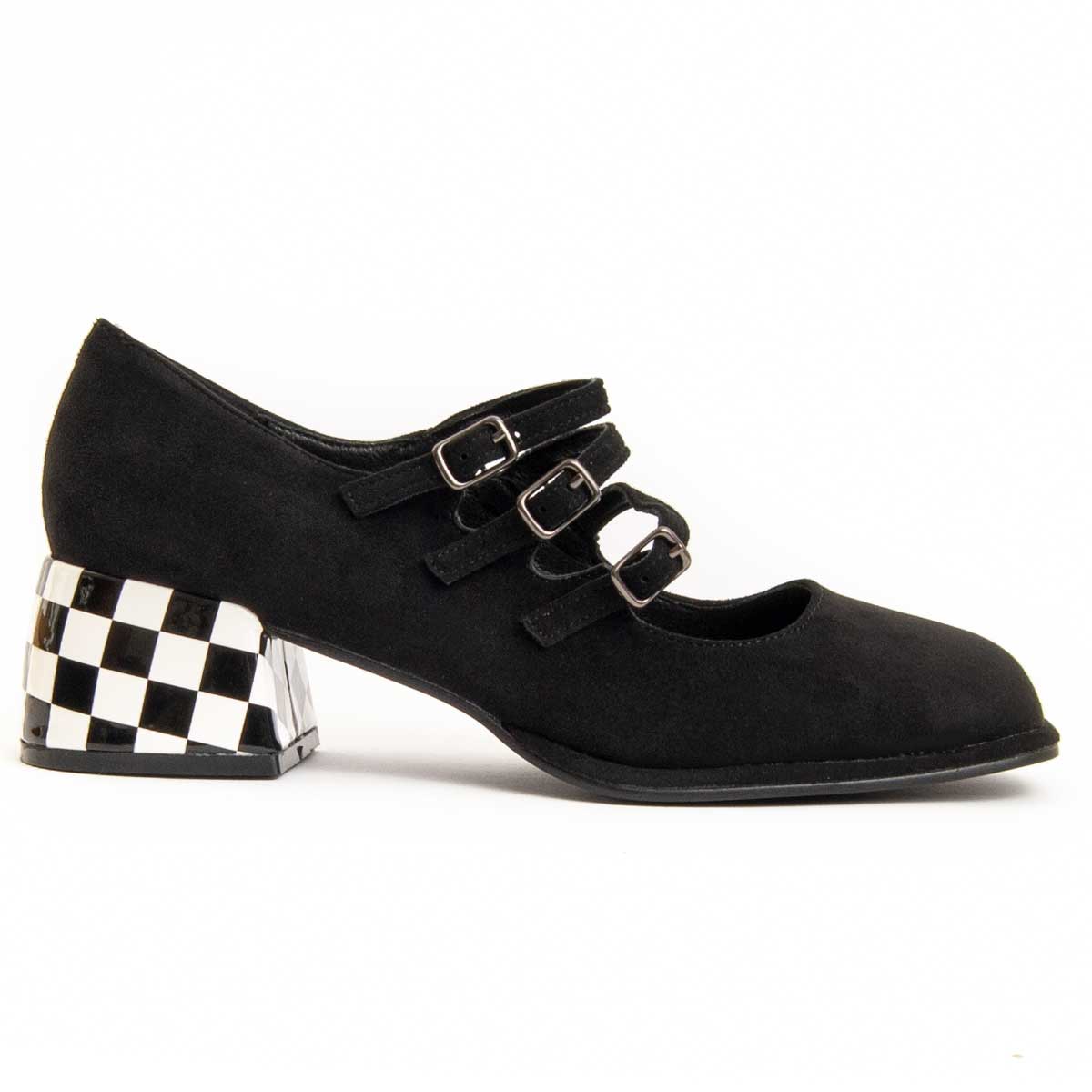 Mary Janes mit Schachbrett-Blockabsatz