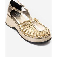 Geflochtene Metallic Plateau-Keilsandalen