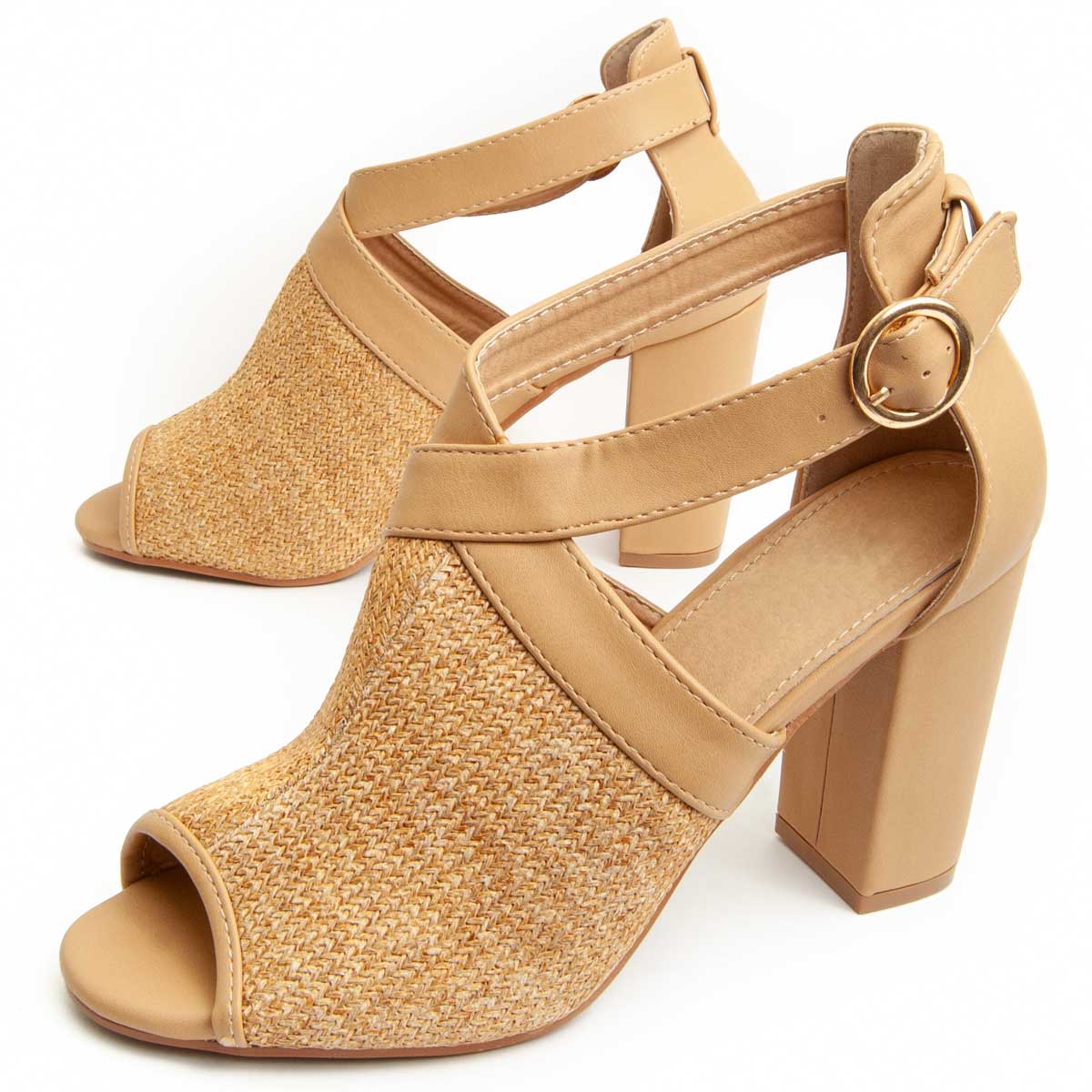 Geflochtene Peeptoe-Sandaletten mit Blockabsatz