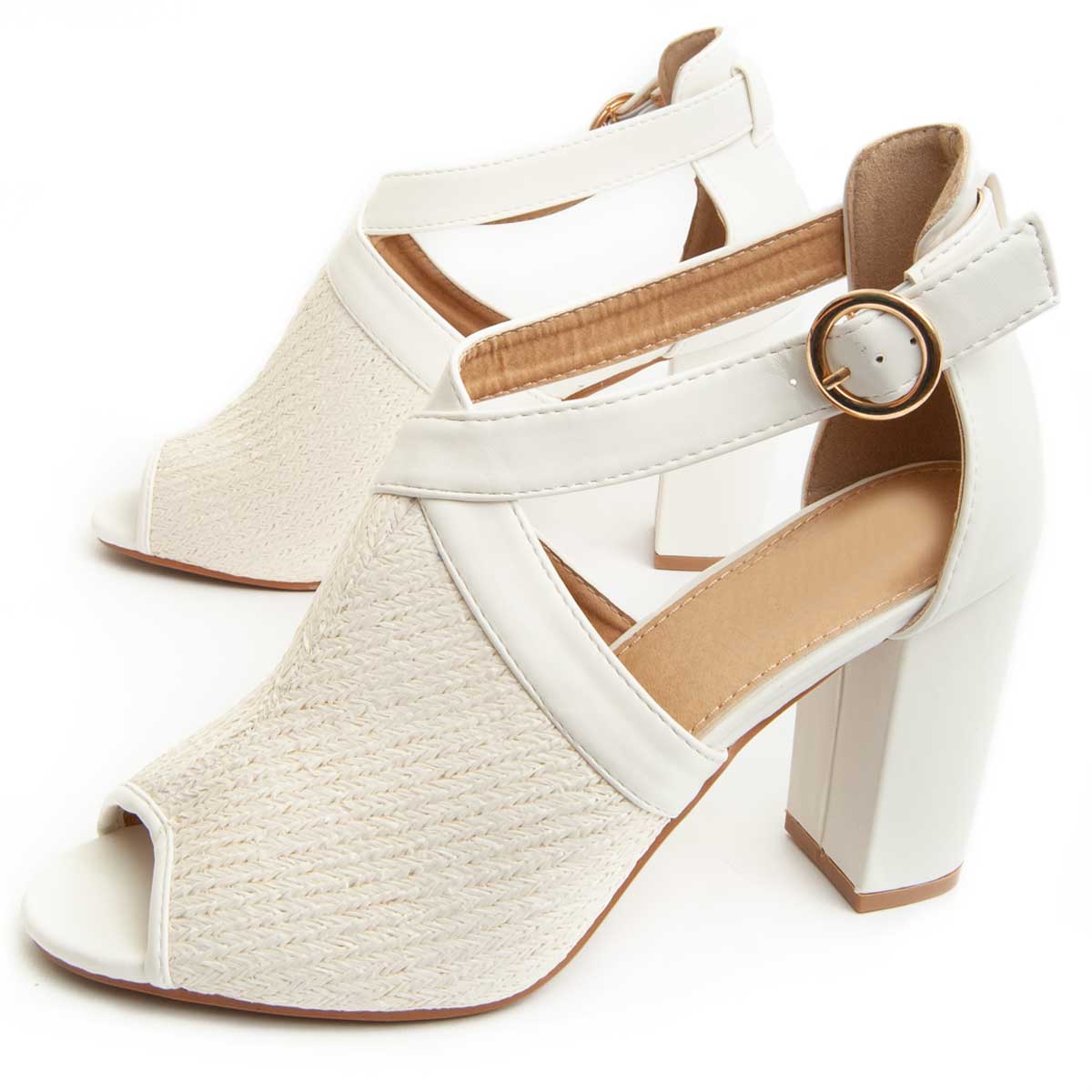 Strukturierte Peep-Toe Sandalen mit Blockabsatz