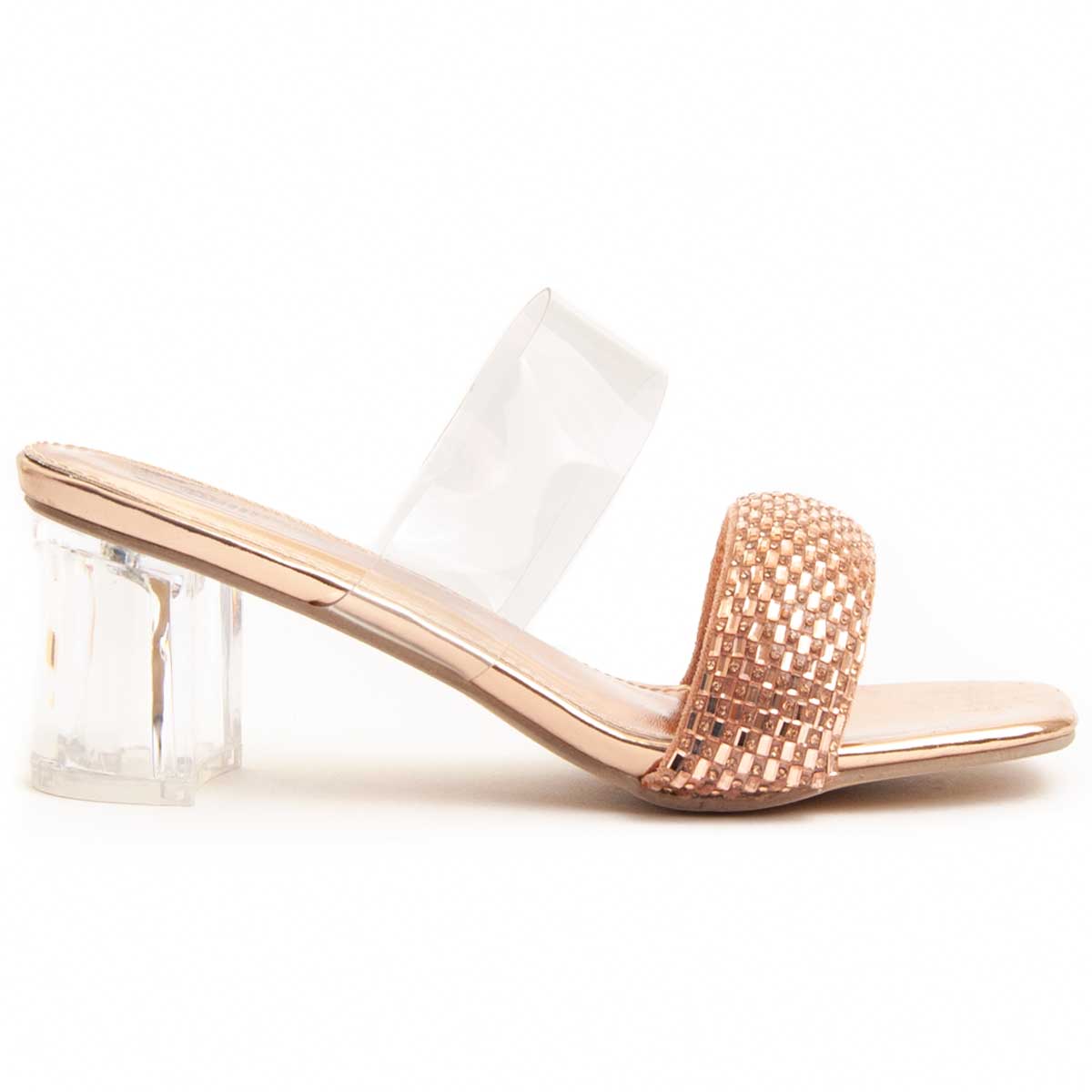 Verzierte Sandalen mit transparentem Blockabsatz