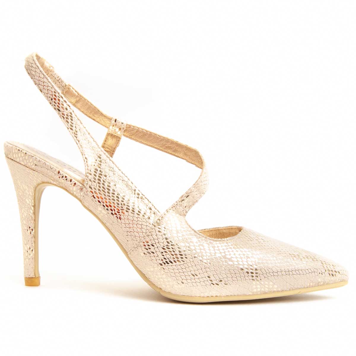 Spitze Slingback-Pumps mit Überkreuz-Riemen