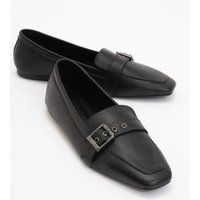 Leder-Loafer mit Schnalle und Karree-Zehe