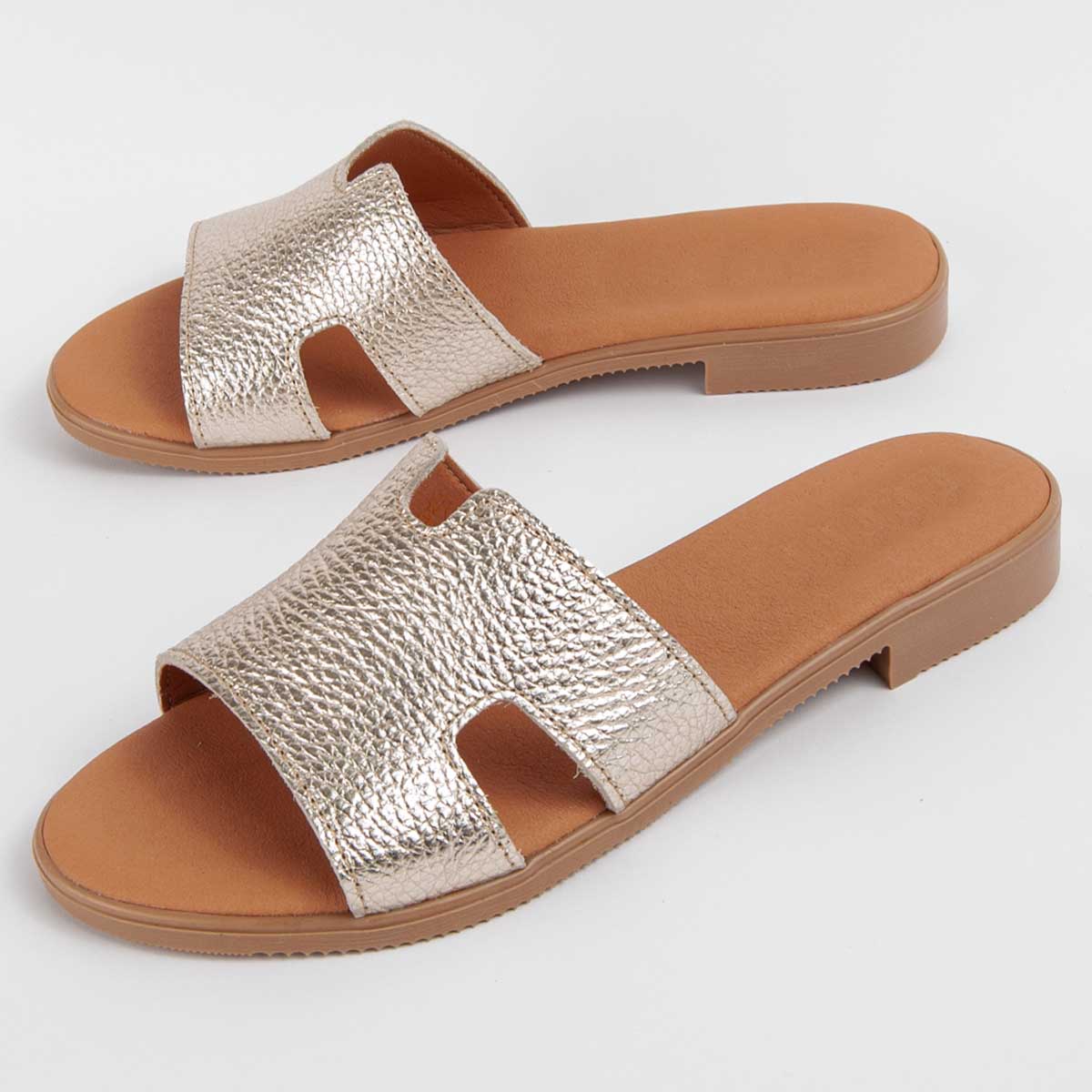 Leder-Pantoletten mit H-Riemen