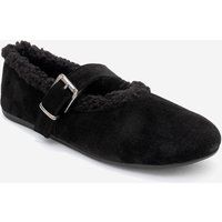 Wildleder-Ballerinas mit Schnalle und Kunstfellbesatz