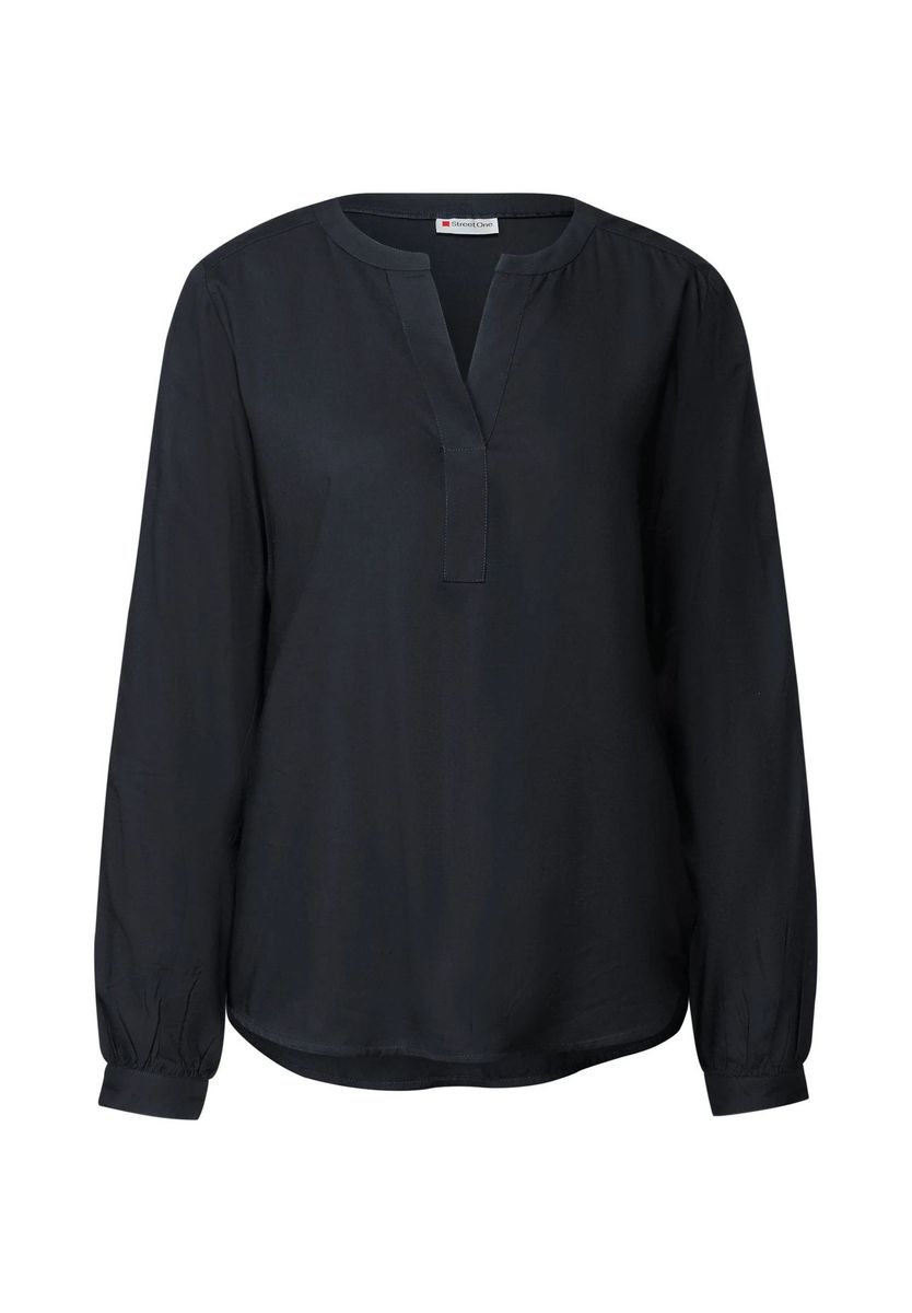 Elegante Langarmbluse mit Stehkragen und V-Ausschnitt