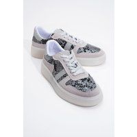 Plateau-Sneaker mit Schlangenmuster und Glitzer